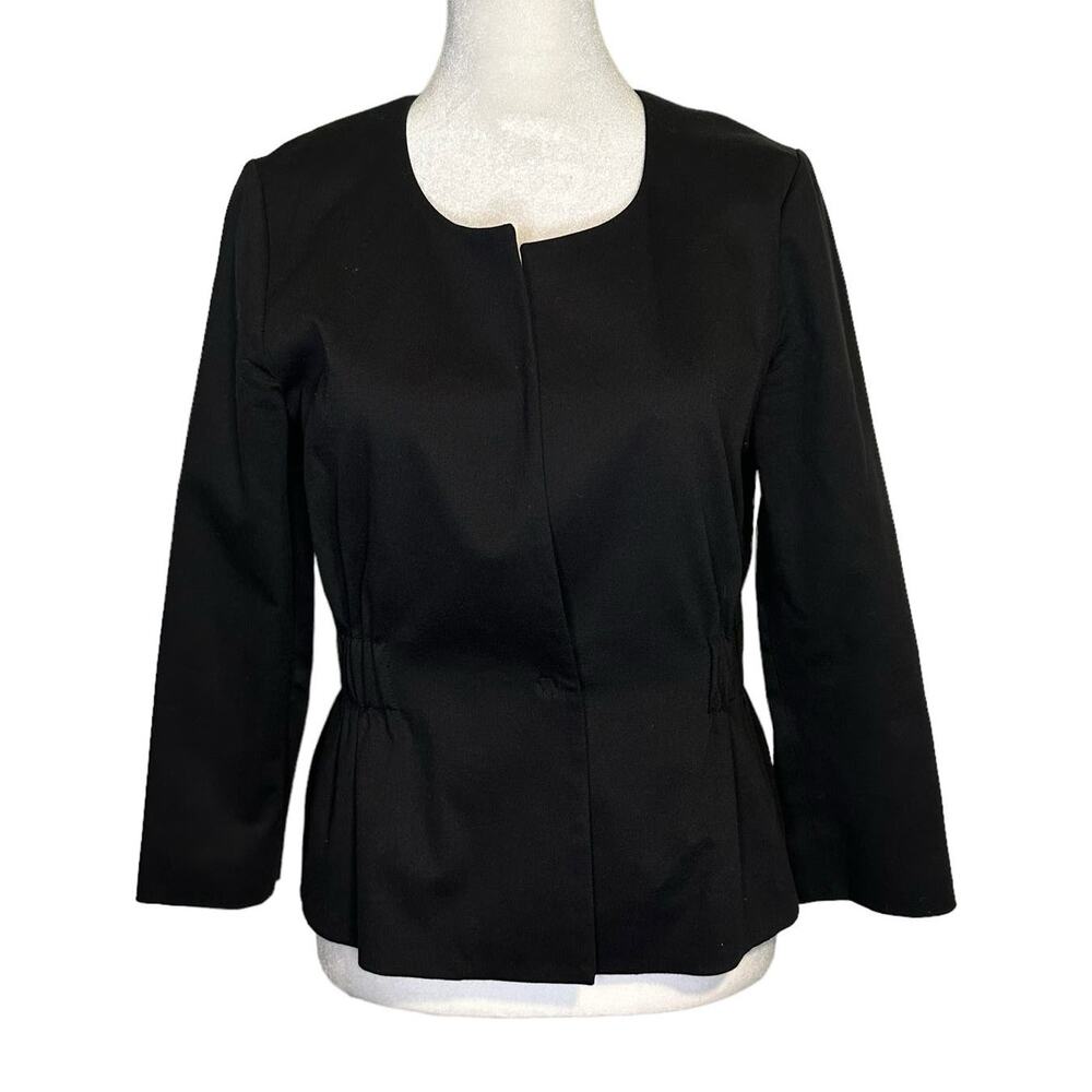 Theory Black Collarless Tailored Blazer Jacket